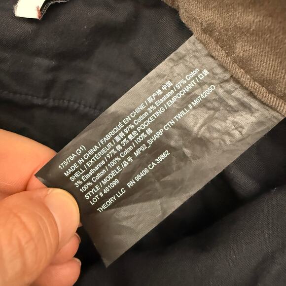 Theory Sharp Twill Cotton Straight-Leg Pant Mens 31x31 - Picture 8 of 9